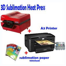 3D VACUUM DYE SUBLIMATION ink HEAT PRESS + A3 Eco Tank Printer (Sublimation ink included) + Paper 3D VACUUM DYE SUBLIMATION ink HEAT PRESS + A3 Eco Tank Printer (Sublimation ink included) + Paper