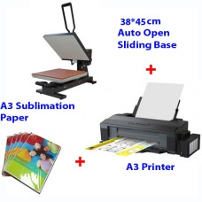 HEAT PRESS MACHINE AUTO OPEN SLIDING BASE 38x45cm + A3 Printer (Sublimation ink included) + A3 Paper HEAT PRESS MACHINE AUTO OPEN SLIDING BASE 38x45cm + A3 Printer (Sublimation ink included) + A3 Paper
