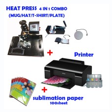4 in 1 HEAT PRESS MACHINE + Printer (Sublimation ink included) + Sublimation paper 4 in 1 HEAT PRESS MACHINE + Printer (Sublimation ink included) + Sublimation paper