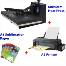HEAT PRESS MACHINE 40x60cm + A3 Printer (Sublimation ink included) + A3 Paper HEAT PRESS MACHINE 40x60cm + A3 Printer (Sublimation ink included) + A3 Paper