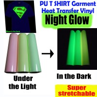 PU T-SHIRT GARMENT NIGHT GLOW VINYL HEAT PRESS TRANSFER FILM ROLL 1m x 50cm PU T-SHIRT GARMENT NIGHT GLOW VINYL HEAT PRESS TRANSFER FILM ROLL 1m x 50cm