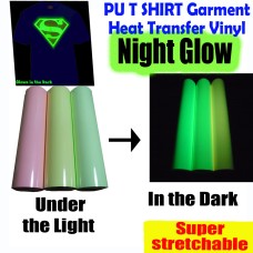 PU T-SHIRT GARMENT NIGHT GLOW VINYL HEAT PRESS TRANSFER FILM ROLL 1m x 50cm PU T-SHIRT GARMENT NIGHT GLOW VINYL HEAT PRESS TRANSFER FILM ROLL 1m x 50cm